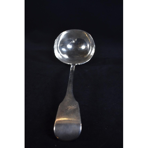 332 - Large early Victorian silver fiddle pattern ladle, John Langdon of Plymouth, Exeter 1838, lengt... 