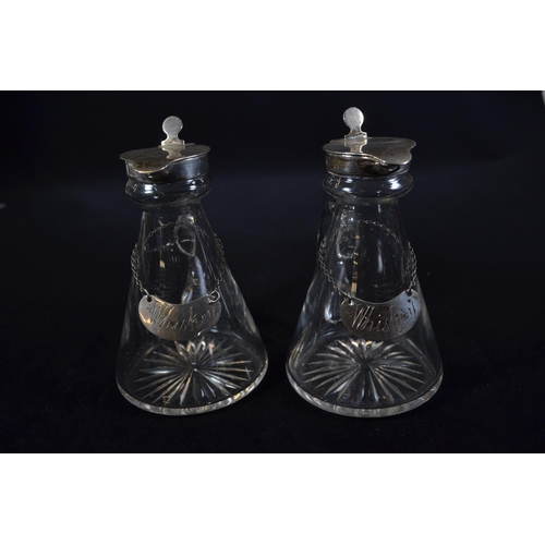 343 - Pair of George V silver mounted cut glass whiskey noggins, Goldsmiths & Silversmiths Co Ltd, Lon... 