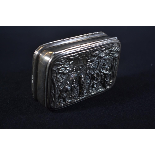 346 - Edwardian silver snuff box, George Unite & Sons, Birmingham 1903, the cover embossed with figure... 