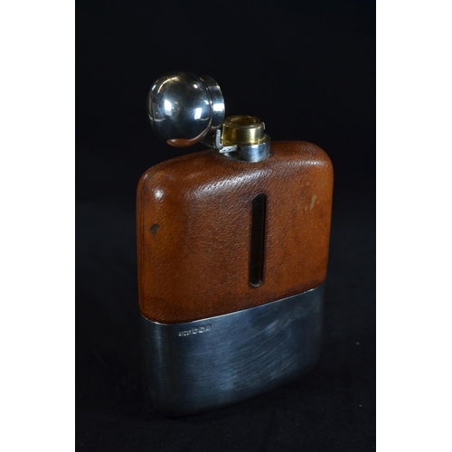 348 - Silver and leather mounted hipflask, James Dixon & Sons Ltd, Sheffield 1941, with removeable cup... 