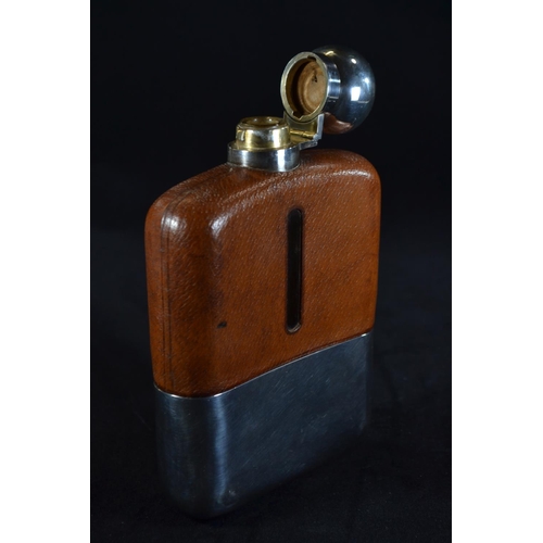 348 - Silver and leather mounted hipflask, James Dixon & Sons Ltd, Sheffield 1941, with removeable cup... 