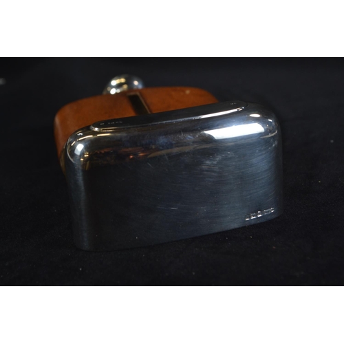 348 - Silver and leather mounted hipflask, James Dixon & Sons Ltd, Sheffield 1941, with removeable cup... 