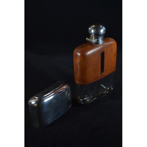 348 - Silver and leather mounted hipflask, James Dixon & Sons Ltd, Sheffield 1941, with removeable cup... 