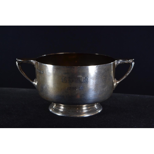 351 - Silver twin-handled presentation bowl, James Dixon & Sons Ltd, Sheffield 1933, engraved ' C.P.W.... 