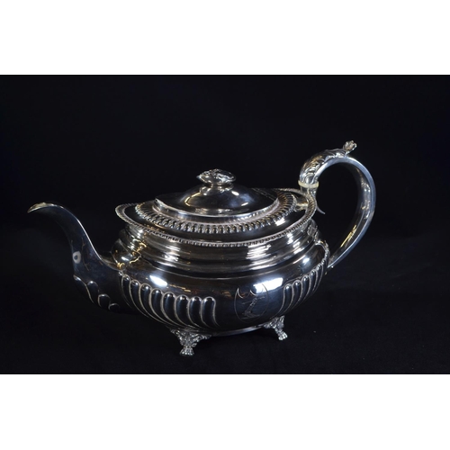 352 - George III silver teapot, maker's mark rubbed, London 1818, with a presentation inscription dated 18... 