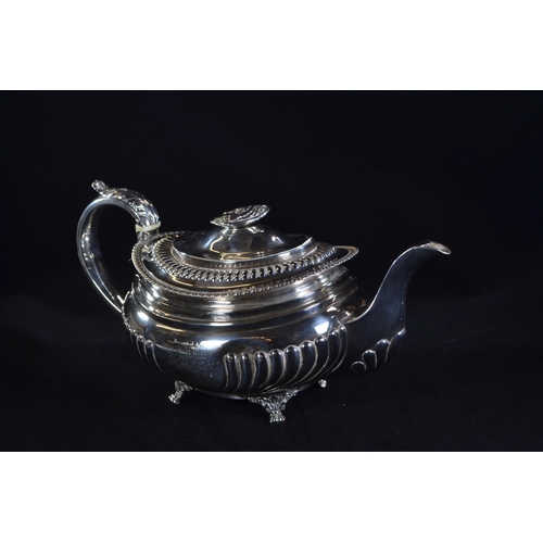 352 - George III silver teapot, maker's mark rubbed, London 1818, with a presentation inscription dated 18... 