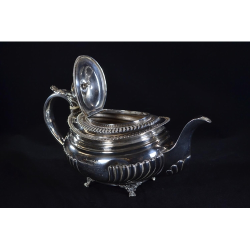 352 - George III silver teapot, maker's mark rubbed, London 1818, with a presentation inscription dated 18... 