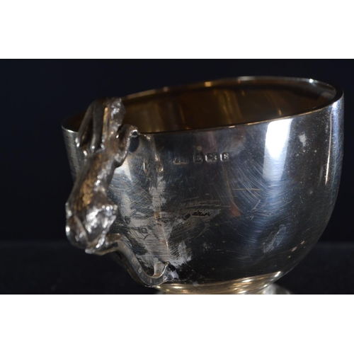 355 - Silver christening cup with rabbit form handle, Sanders & Mackenzie, Birmingham 1929, height 8.5... 