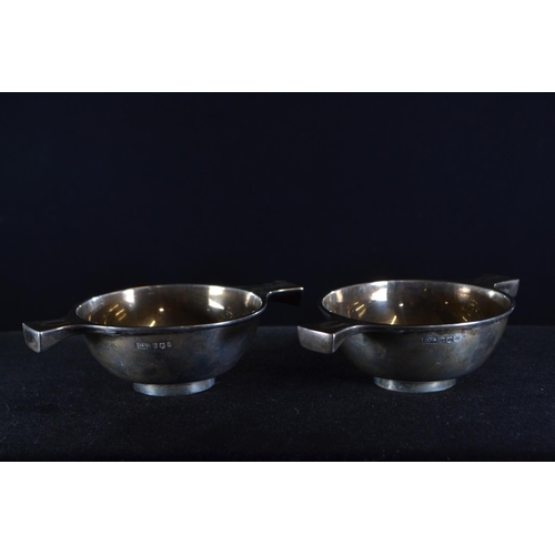 357 - Pair of Scottish silver quaiches, Brook & Son, Edinburgh 1932, of plain form, the handles e... 