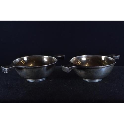 357 - Pair of Scottish silver quaiches, Brook & Son, Edinburgh 1932, of plain form, the handles e... 