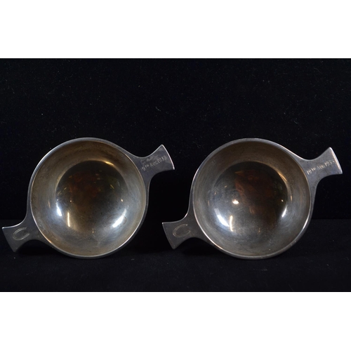 357 - Pair of Scottish silver quaiches, Brook & Son, Edinburgh 1932, of plain form, the handles e... 