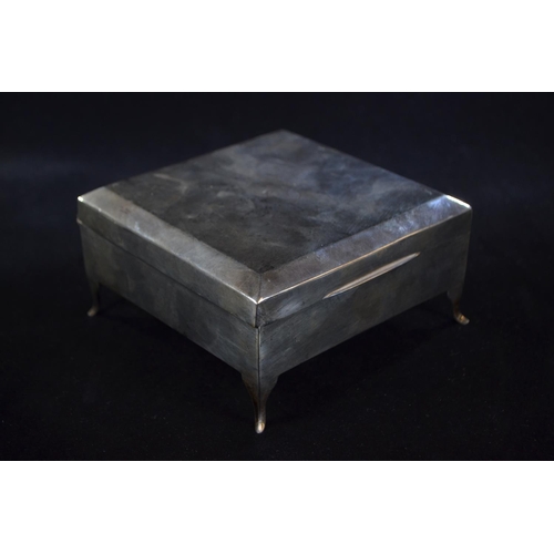 362 - Square silver footed jewellery box, Martin Hall & Co Ltd, Birmingham 1918, initialled 'J' to lid... 