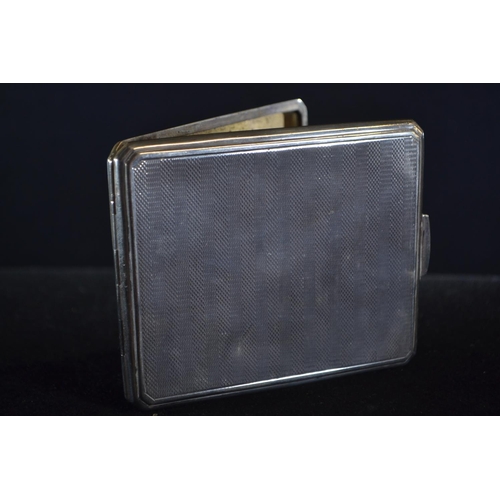 367 - Silver engine turned cigarette case, Smith & Bartlam, Birmingham 1946, cover initialled 'GPWC' a... 