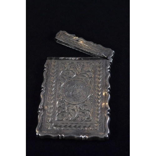 371 - Victorian silver card case, George Unite & Sons, London 1874, with initialled shield cartouche a... 