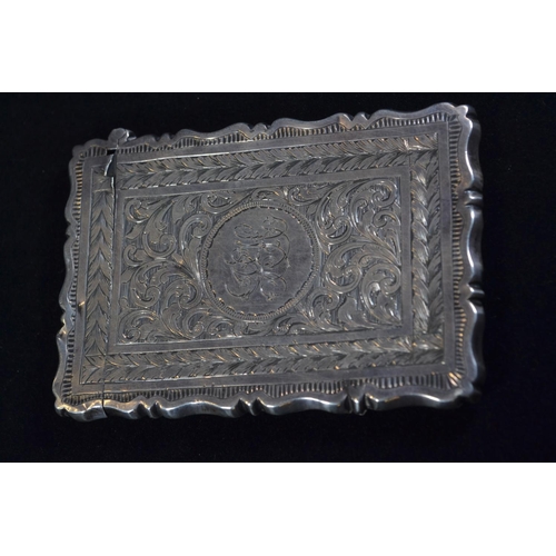 371 - Victorian silver card case, George Unite & Sons, London 1874, with initialled shield cartouche a... 