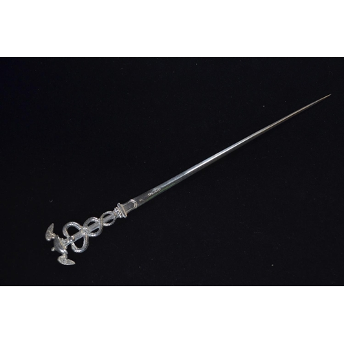 376 - Victorian silver caduceus handled letter opener, Francis Higgins, London 1852, length 22.5cm, 26.8 g... 