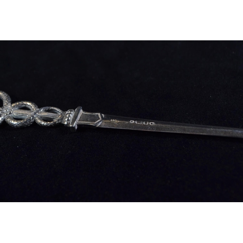 376 - Victorian silver caduceus handled letter opener, Francis Higgins, London 1852, length 22.5cm, 26.8 g... 