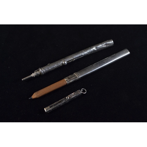 384 - Victorian silver propelling pencil, Sampson Mordan & Co, London 1887, with black onyx terminal, ... 