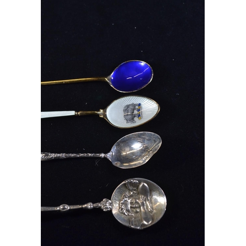 385 - Two silver gilt and enamel 'The Worshipful Society of Apothecaries' coffee spoons with rhino symbol,... 