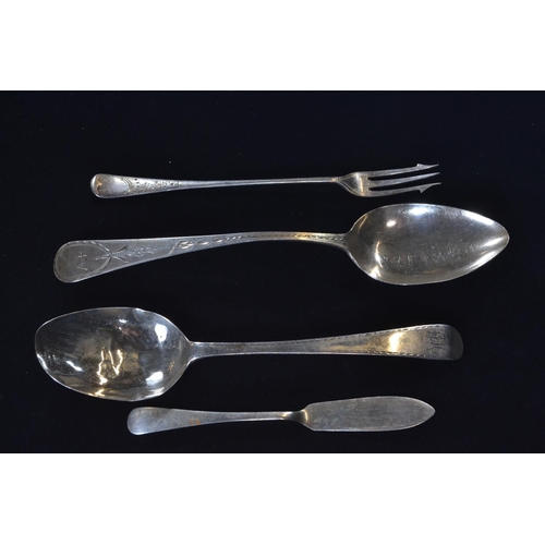 390 - Two silver fiddle pattern sauce ladles, including: George IV Irish sauce ladle with pouring lip... 