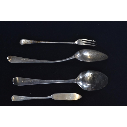 390 - Two silver fiddle pattern sauce ladles, including: George IV Irish sauce ladle with pouring lip... 