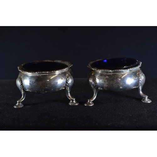 396 - Pair of early George III silver salts, D & R Hennell, London 1768, of circular form raised ... 