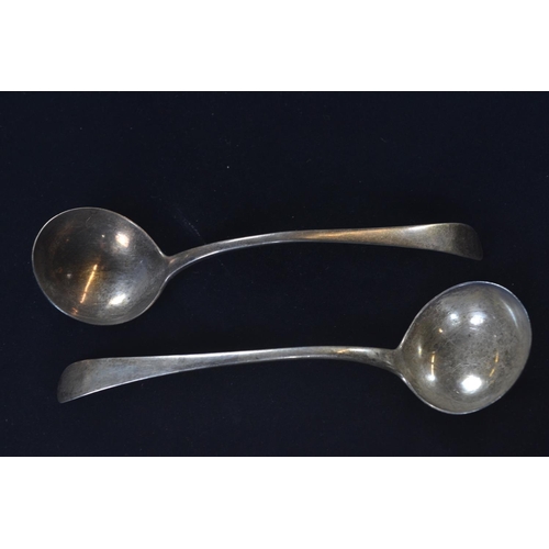 399 - Pair of George III silver old English pattern sauce ladles, John Langlands I & John Ro... 