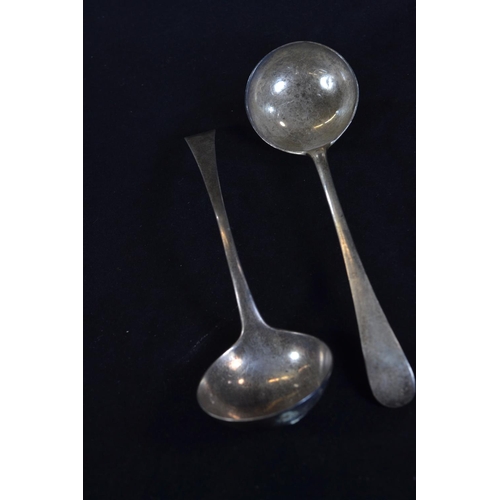 399 - Pair of George III silver old English pattern sauce ladles, John Langlands I & John Ro... 