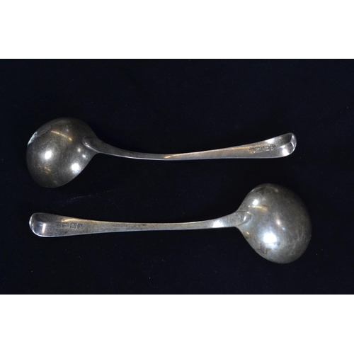 399 - Pair of George III silver old English pattern sauce ladles, John Langlands I & John Ro... 