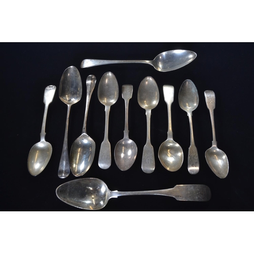 406 - Eleven assorted silver spoons, various makers and dates, including some Irish, gross weight 480 gram... 