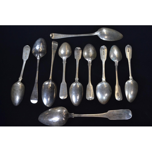 406 - Eleven assorted silver spoons, various makers and dates, including some Irish, gross weight 480 gram... 