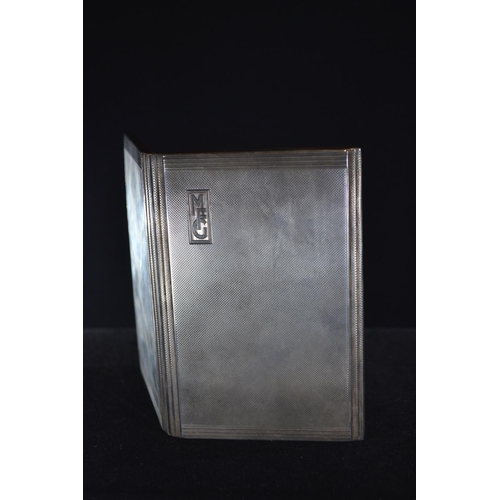 410 - Silver engine-turned cigarette case, Mappin & Webb Ltd, Birmingham 1951, initialled 'MFG', 12.5 ... 