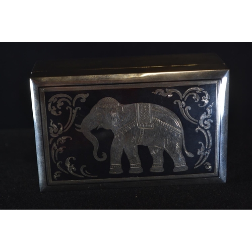 415 - Silver cigarette box with niello decoration of an elephant to lid, marked to base 'Sena Sterling 925... 