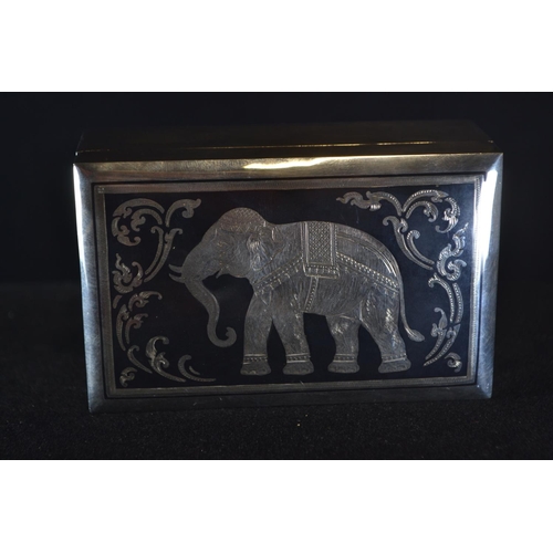 415 - Silver cigarette box with niello decoration of an elephant to lid, marked to base 'Sena Sterling 925... 