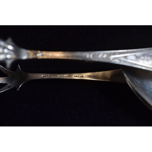 419 - Set of six silver teaspoons and pair of sugar tongs, marked 'Sterling', together with a set of six s... 