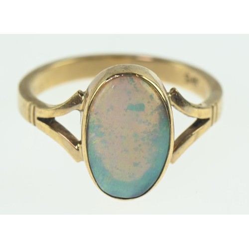 210 - Opal ring set in 9ct gold, size O, gross weight 2.82 grams