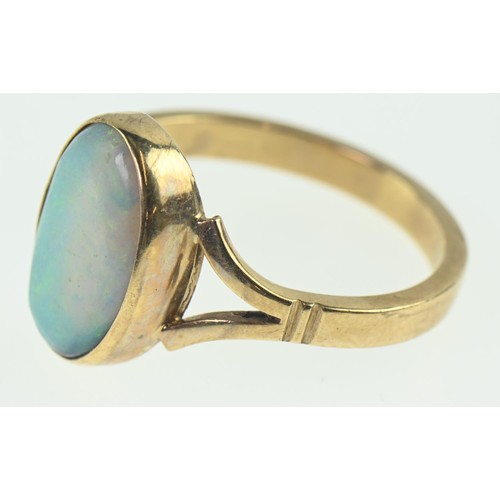 210 - Opal ring set in 9ct gold, size O, gross weight 2.82 grams