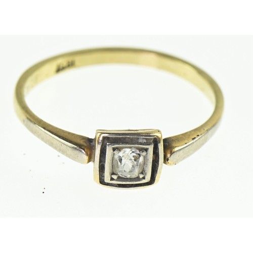 231 - Solitaire diamond Art Deco style ring. Single old cut diamond set in white metal mounted on an 18ct ... 