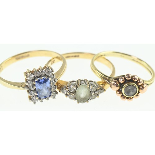 234 - Three 9ct gold gem-set rings, gross weight 5.8 grams