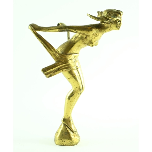 491 - Brass car mascot in the form of a nude leaning into the wind, stamped NLC co. to front base, indisti... 