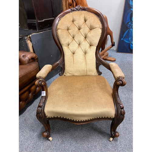 514 - Upholstered button back Victorian bedroom/ nursing chair with original castors. W68 D85 H100 cm appr... 