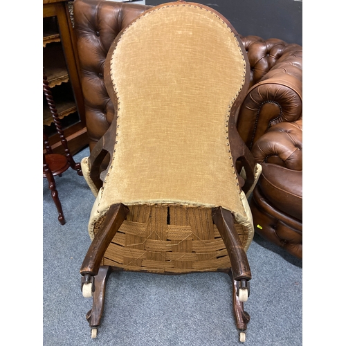 514 - Upholstered button back Victorian bedroom/ nursing chair with original castors. W68 D85 H100 cm appr... 