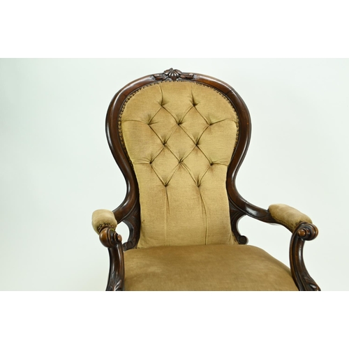 514 - Upholstered button back Victorian bedroom/ nursing chair with original castors. W68 D85 H100 cm appr... 