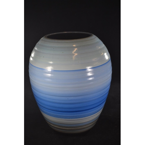 546 - Two pieces of Shelley: blue Harmony Ware banded vase, 22cm height and and an orange Harmony Drip jar... 