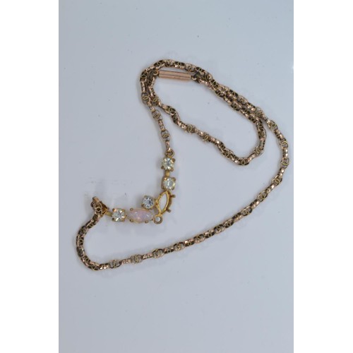 212 - 9ct gold neck chain with later added gilt metal stone set front section, gross weight 5.55 grams, tw... 