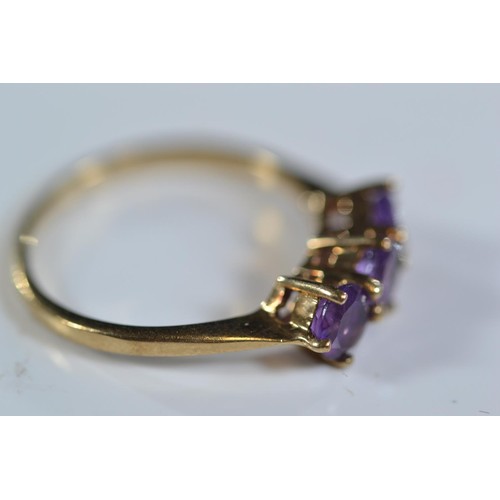 246 - 9ct gold and 3 stone amethyst ring size N/O gross weight 2g. Together with a 9ct gold cameo ring. Si... 