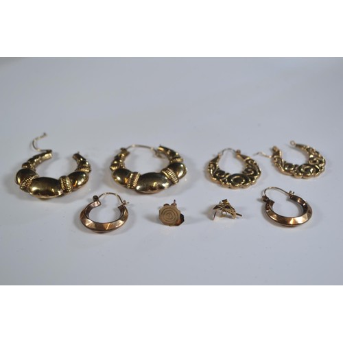 248 - Five pairs of earrings, including three pairs of 9ct gold (9ct gold gross weight 4.3 grams) and two ... 