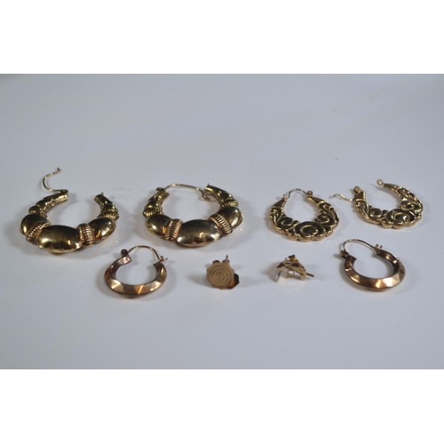 248 - Five pairs of earrings, including three pairs of 9ct gold (9ct gold gross weight 4.3 grams) and two ... 