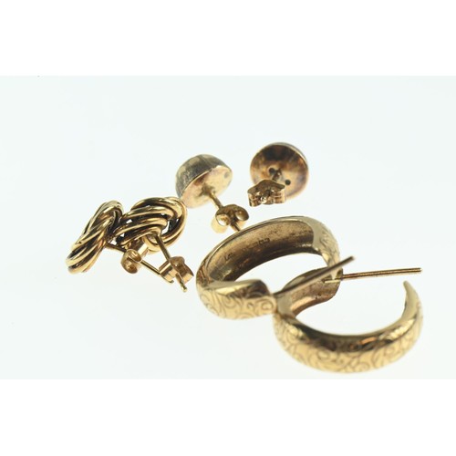 257 - Three pairs of 9ct gold earrings, gross weight 3.89 grams, one pair butterfly deficient