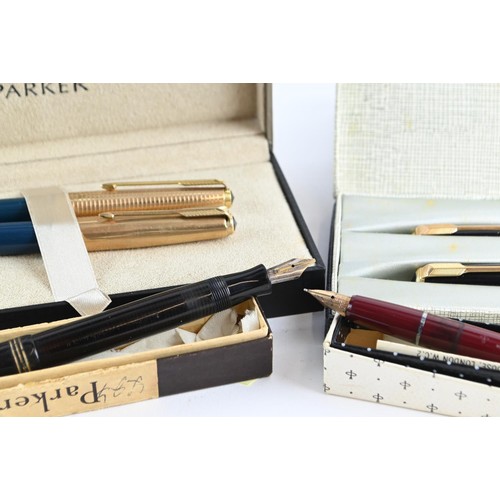 292 - Total of six Parker pens inc, Duofold, Slimfold, No17 Vacumatic. Two with rolled gold lids and all h... 